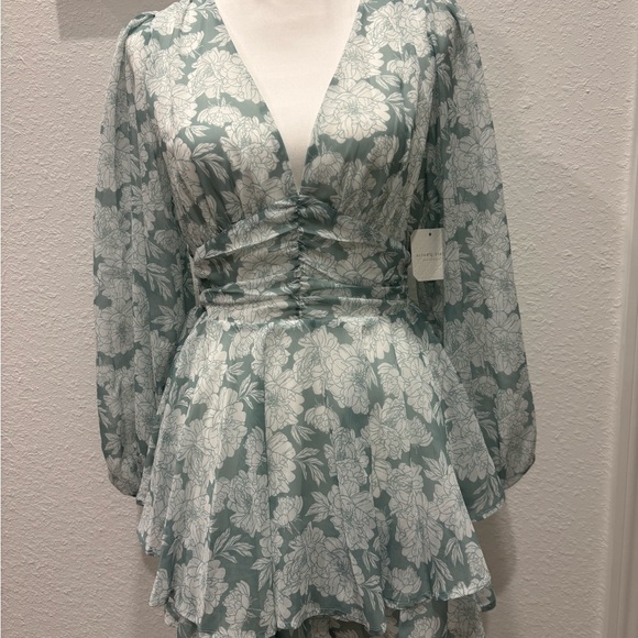 Altar'd State Dresses & Skirts - Altar'd State Floral Long Sleeve Dress in Green and White